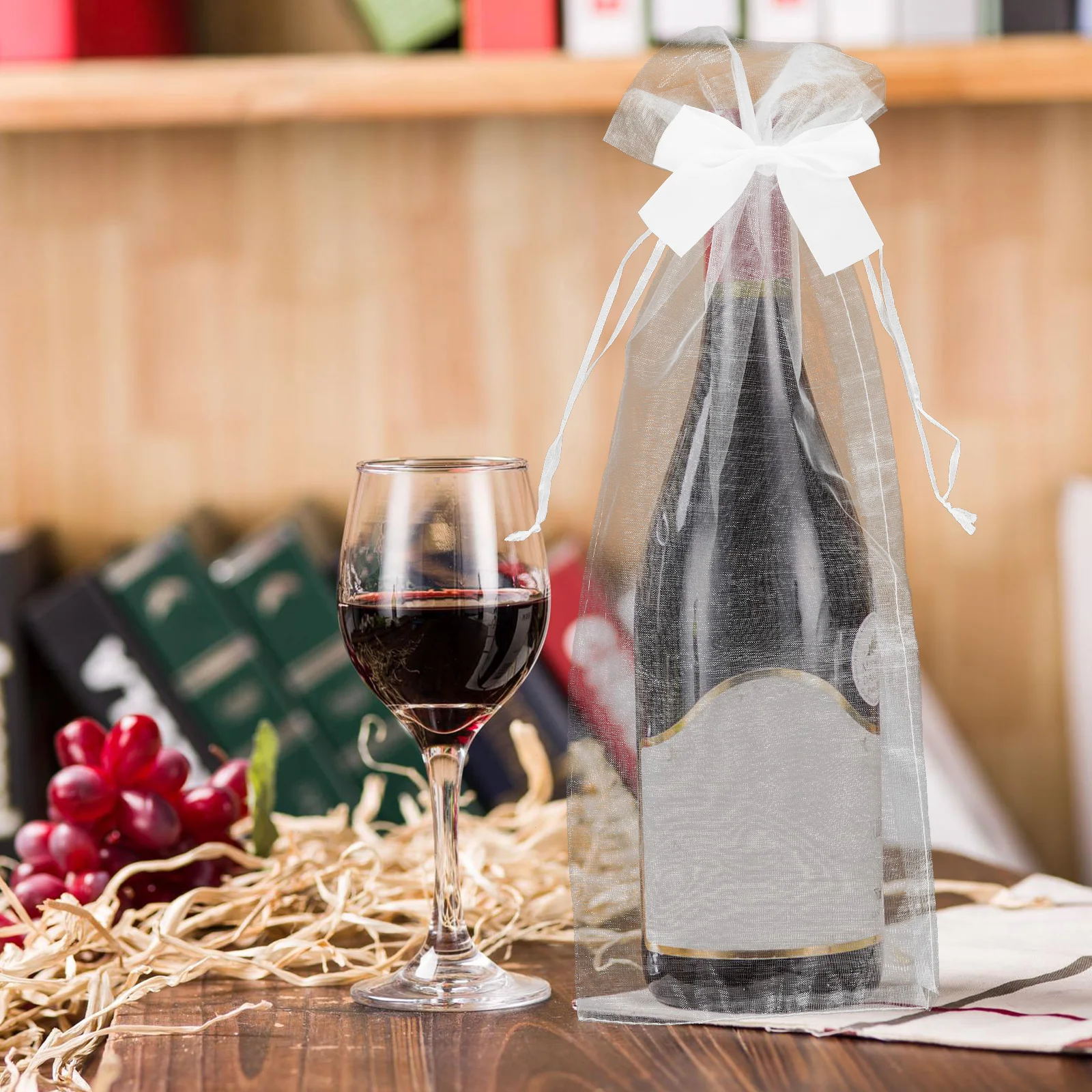 

30pcs Red Gauze Sheer Mesh Bottle Gift Multicolor Drawstring Design For Party Favor Bags Christmas Gifts Bottle Bags