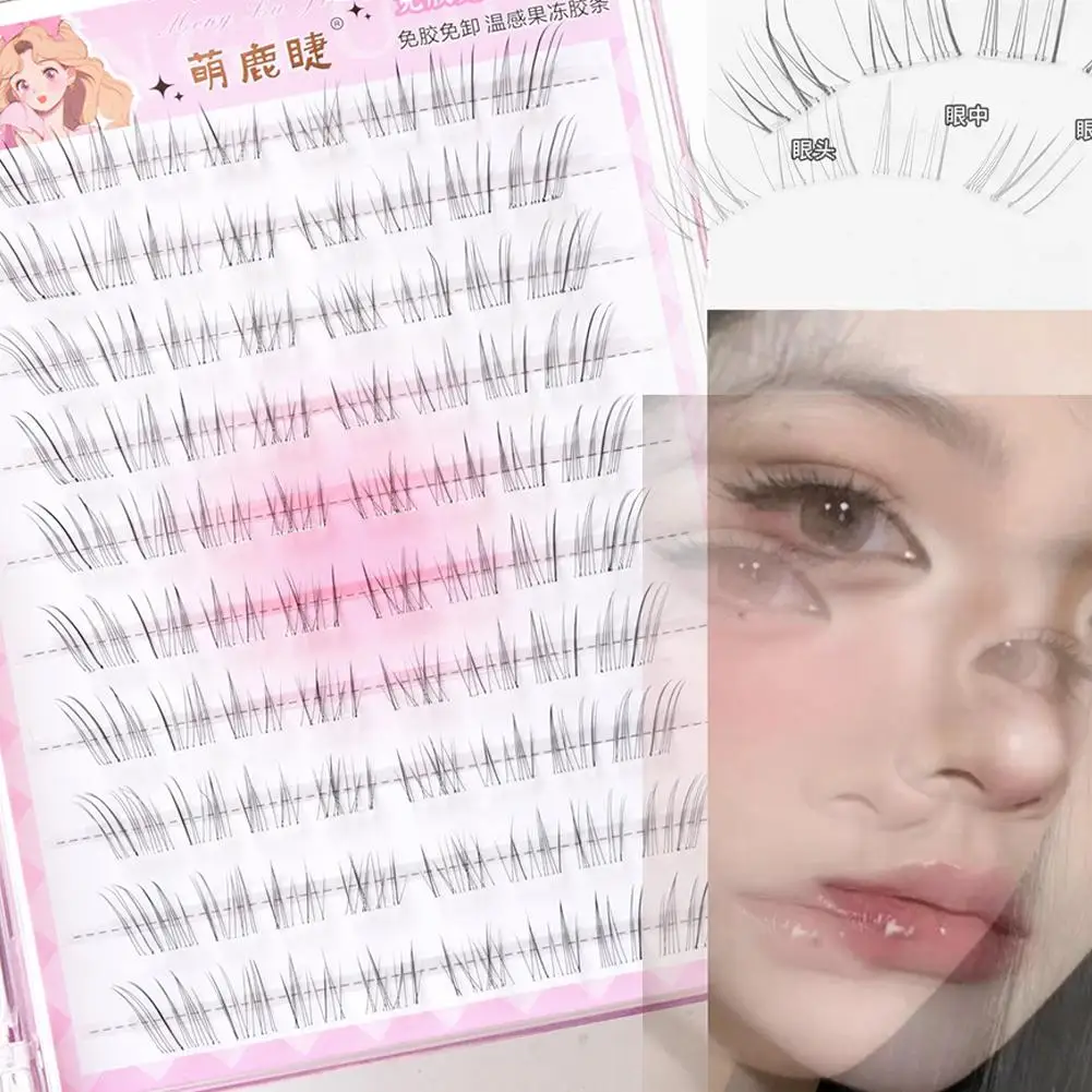 접착제 없음 자체 접착 가짜 속눈썹 폭스 아이 효과 가짜 속눈썹 두꺼운 날개 달린 만화 눈 속눈썹 매일 사용