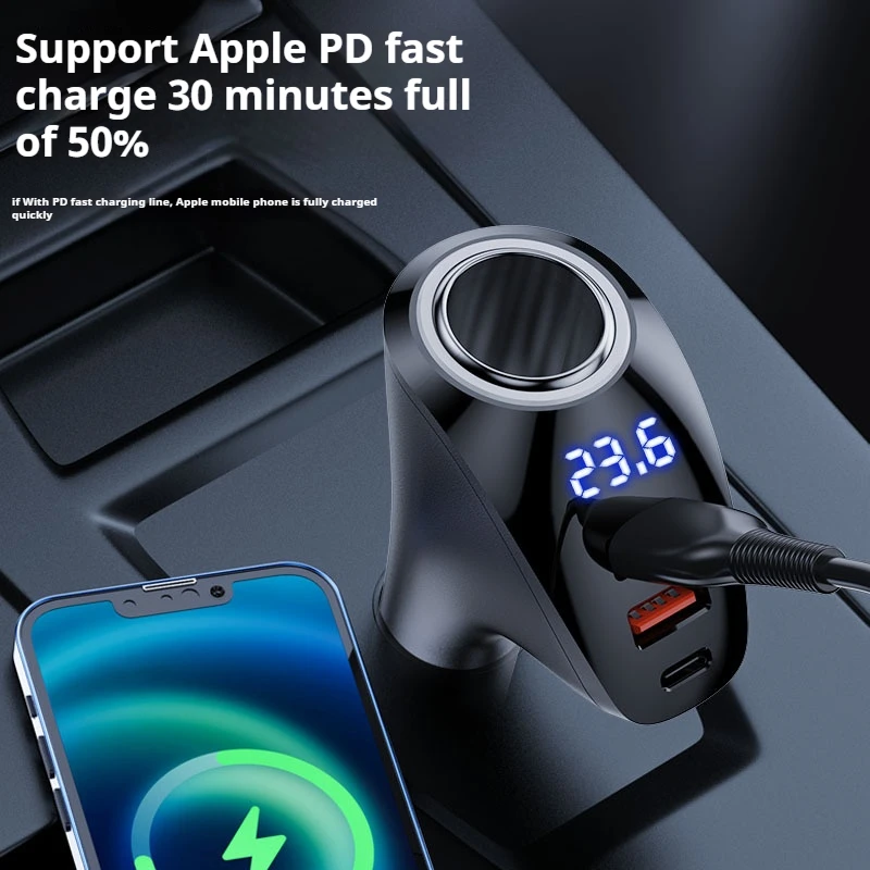 

Dual Usb Car Charger Adapter With 80W Cigarette Lighter Expansion Port PD SCP FCP Quick Charge For iPhone Samsung Huawei