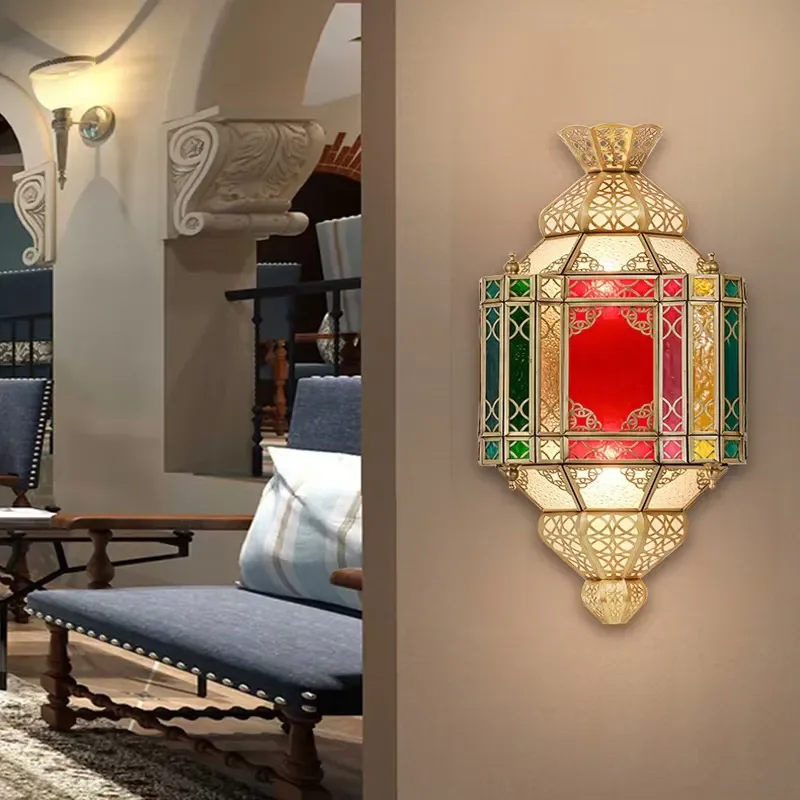 Exotic retro wall lamp Hollow art luminous wall lamp Thai western restaurant Arabic style lamps