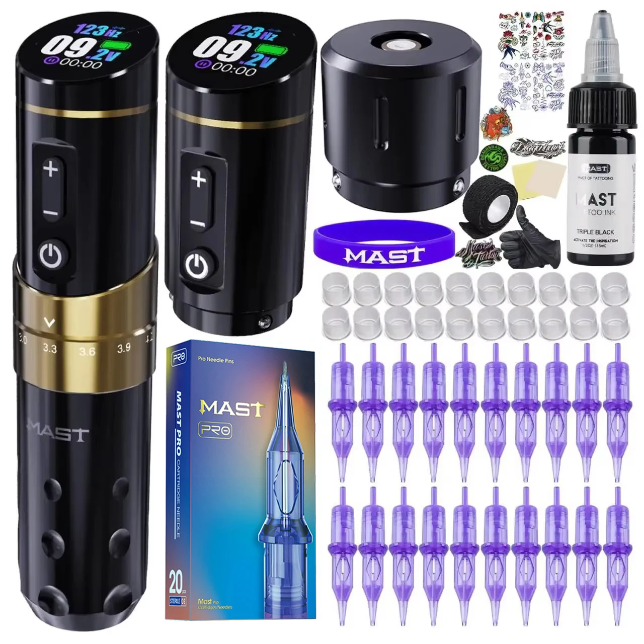 Mast Flip3 Tattoo Machine Kit  RCA or Wireless 7 Strokes Length Coreless Motor Two Mast Batteries Power  For Tattoo Artist