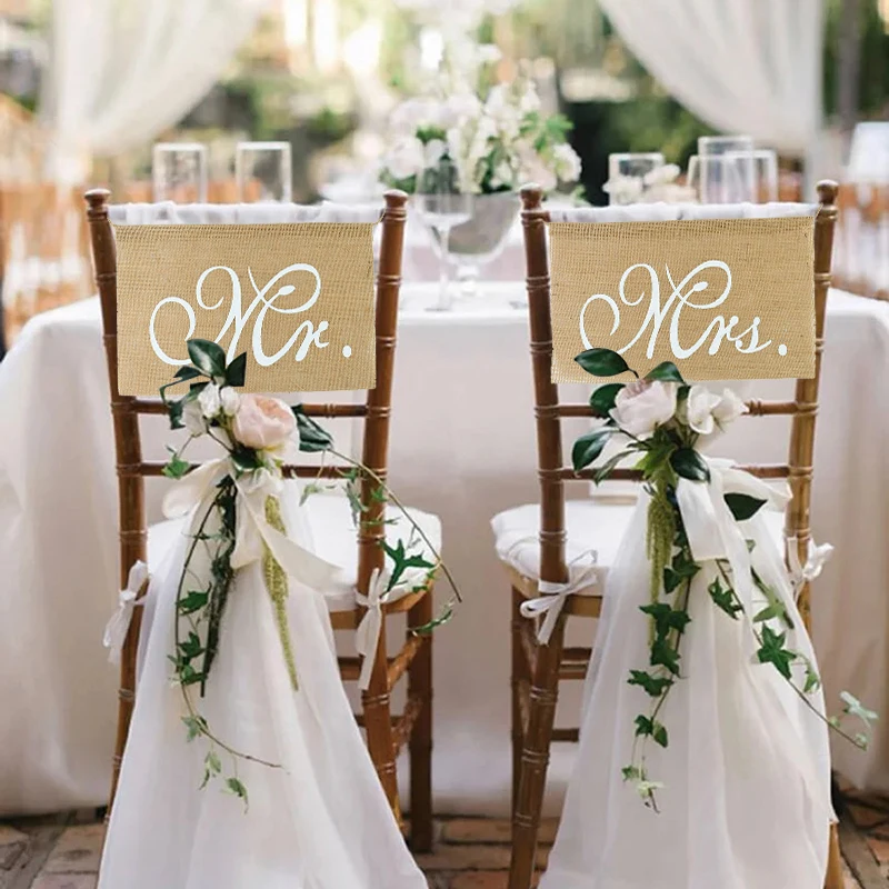 23*36CM Mr&Mrs Chair Banners Romantic Marriage Wedding Ceremony Seat Sign Garland For Vintage Rustic Wedding Decoration Supplies