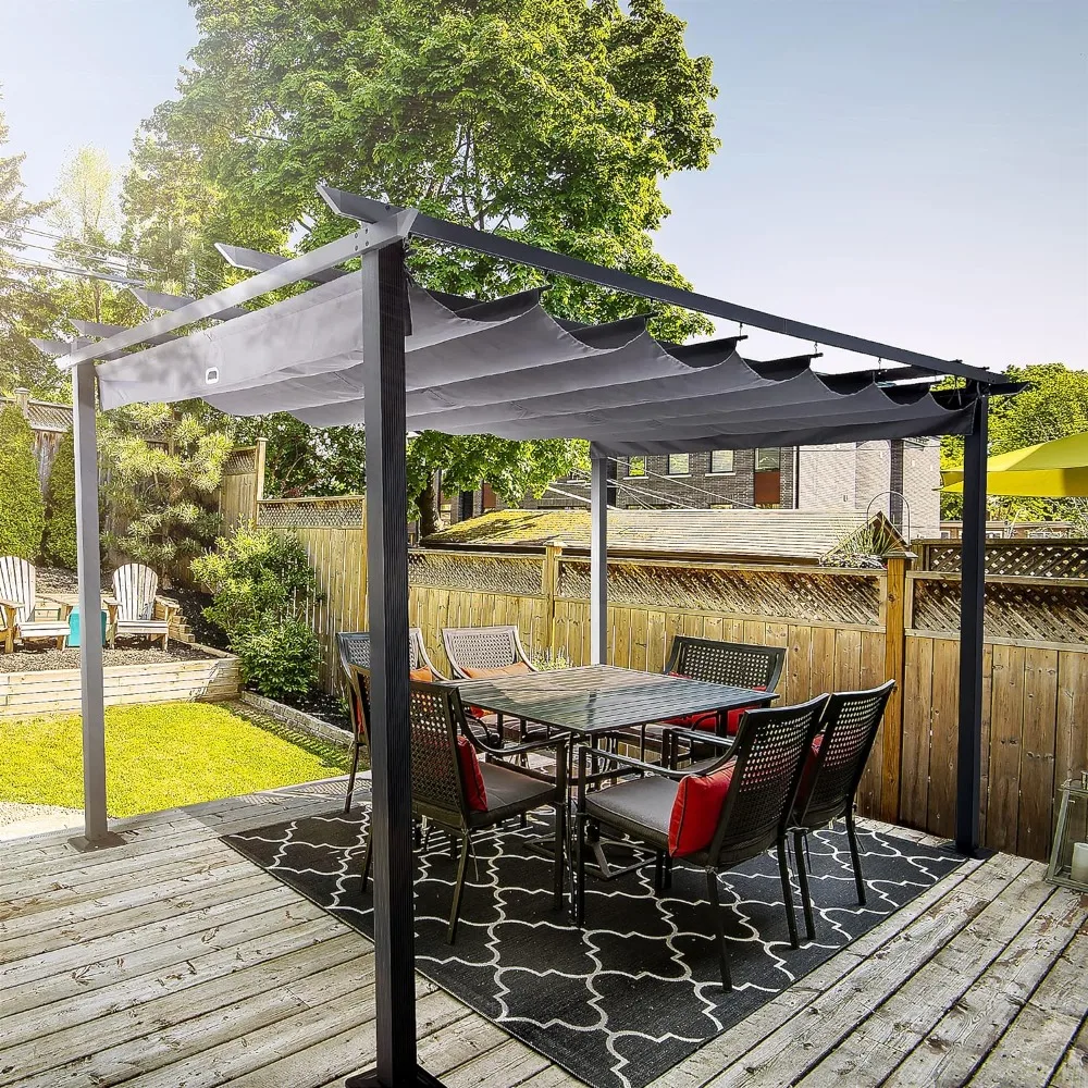 10' X 13' Pergola Retractable Pergola Canopy for Backyards, Gardens, Patios, Outdoor Pergola with Sun-Proof Canopy