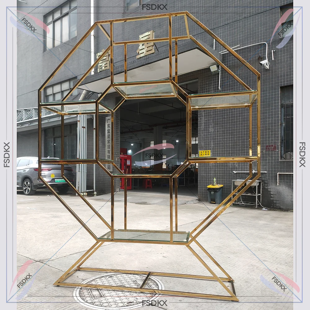 Mordern Design Gold Metal Wedding Backdrop Rack Shelf Display Stand for Wedding Decoration