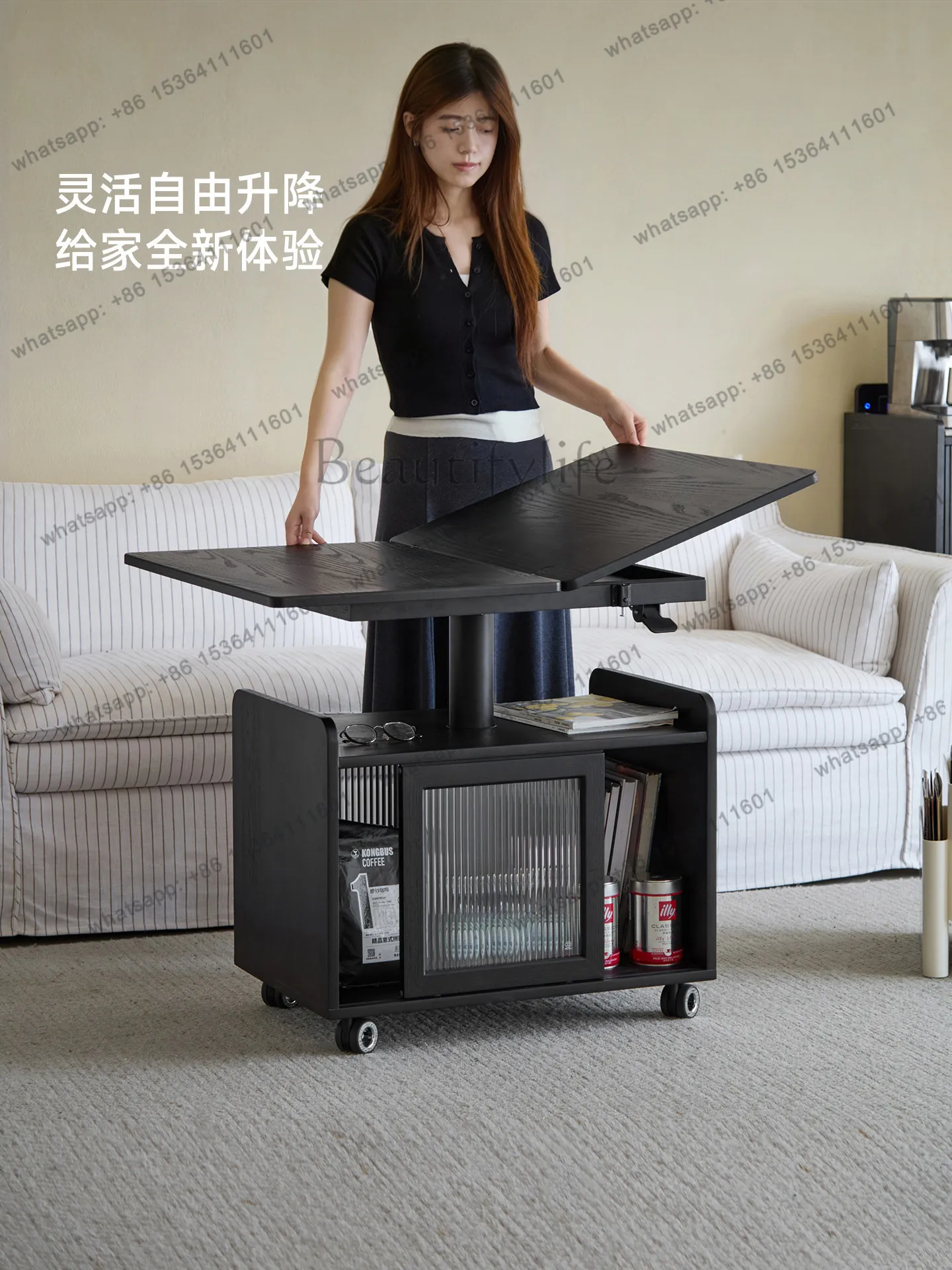 LD removable home folding sofa side lift tea table trolley