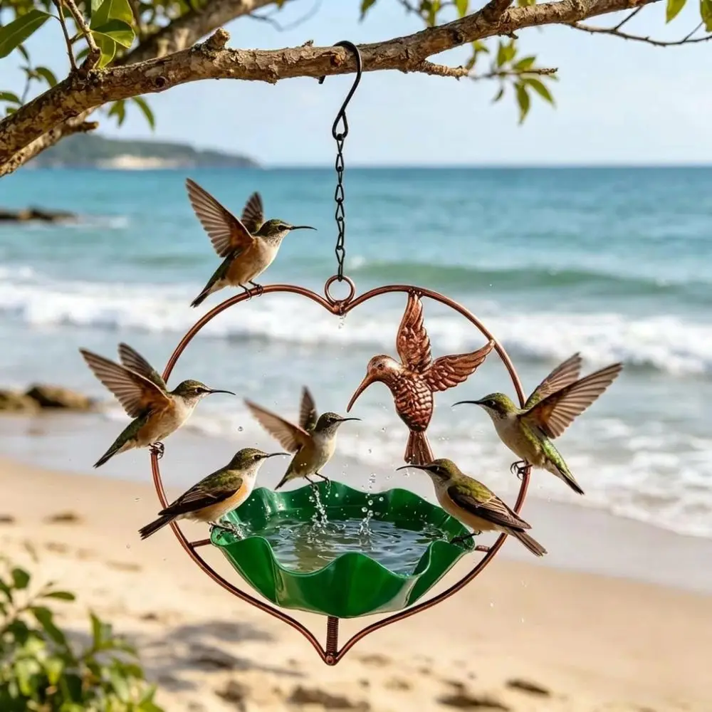 Iron Art Heart Shape Bird Feeder Large Capacity Wide-Mouth Flower Bird Water Feeder Anti-leakage Rust-resistant
