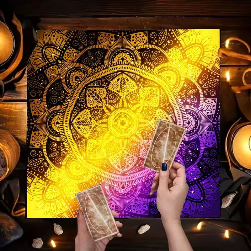 VIKAMA Purple Gold Gradient Mandala Tarot Cloth Witch Altar Mat Wicca Divination Oracle Card Grid Ritual Decor