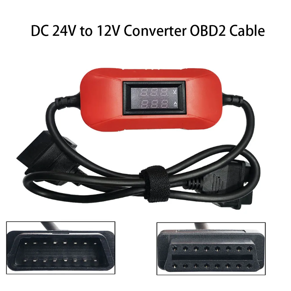 Heavy Truck 24V-12V OBD2 Adapter Cable Automotive Voltage Conversion Connector Diagnostic Repair Accessory
