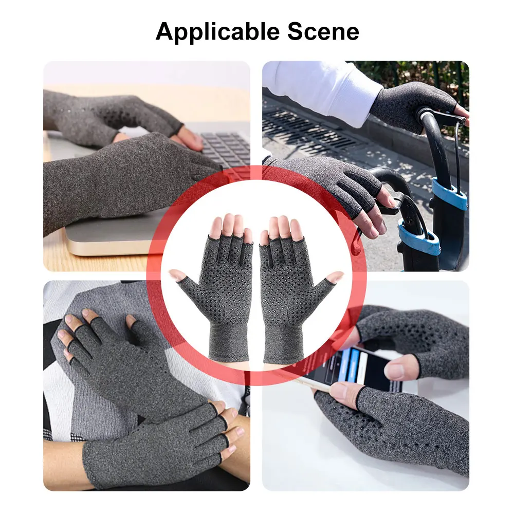 1 Pair Compression Arthritis Gloves Rehabilitation Semi-finger Gloves Hand Brace Nonslip Therapy Wristband for Joint Pain Relief