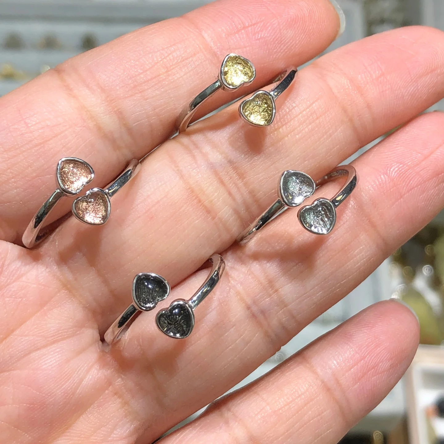 1 Pc Fengbaowu Natural Iron Nickel Gibeon Meteorite Heart Ring 5MM Heart 925 Sterling Silver Fashion Jewelry Gift For Women