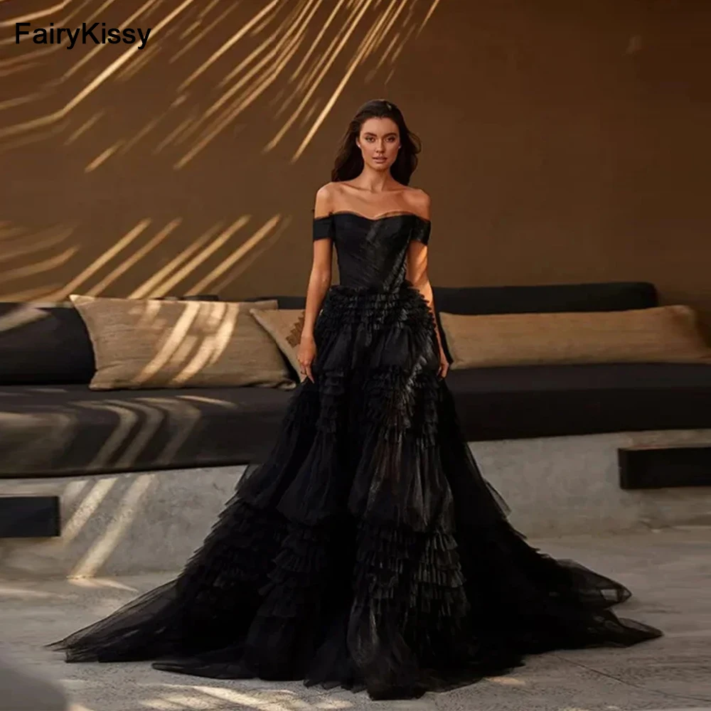 FairyKissy 2026 Newest Luxury Off Shoulder Floor Length Prom Dresses  Elegant Lace Up Closed Tulle for Party Evening Dresses
