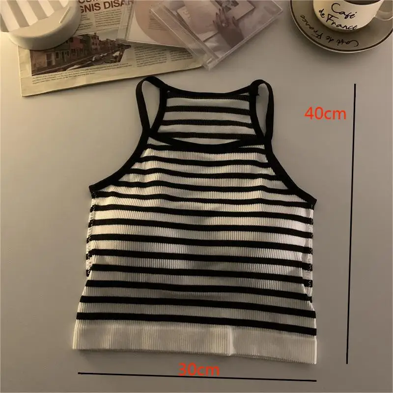 Koreanische Version Frauen Tank Tops Gewinde Feste Beiläufige Mode Crop Top mit Brust Pad Streifen Ärmellose Oberbekleidung Grundlegende Leibchen