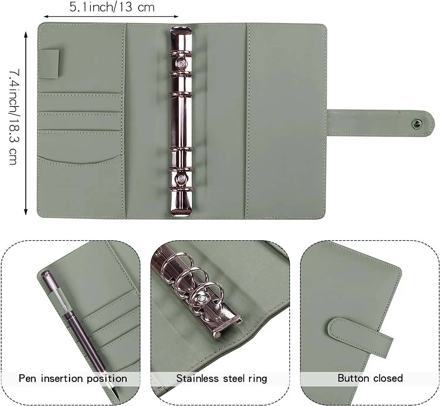 A6 PU Leather Notebook Cash Budget Planning Book 6 Ring Binder Personal Plan Binder Cover with Binder Pocket and Label