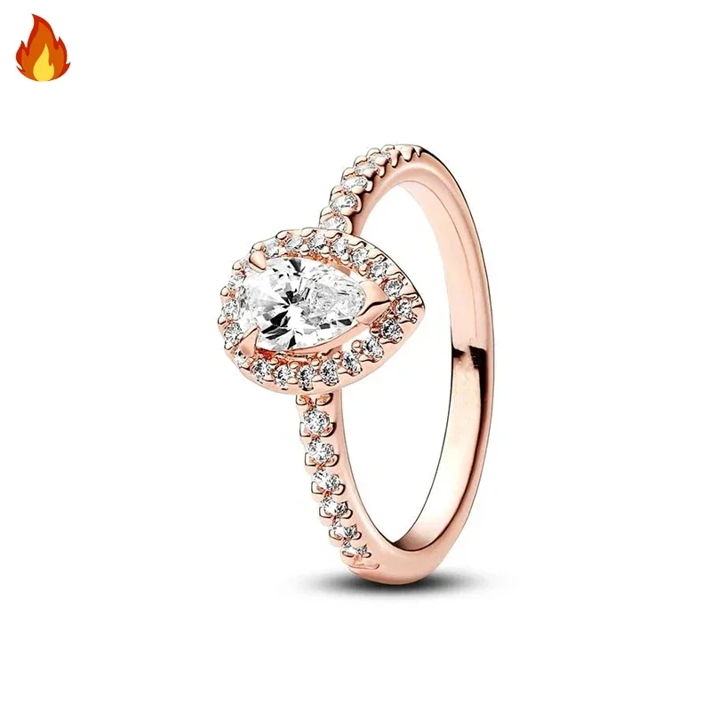 Original Women Hot Selling Exquisite Sparkling Blue Pear Flower ME Cone Nail Logo Ring Fashion 925 Silver Pan dora Charm Jewelry