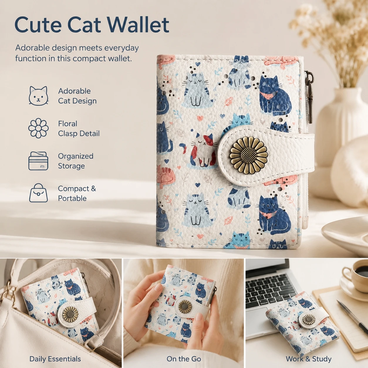 PU Leather Wallet for Daily Commuting Women RFID Blocking Short Purse Oil Wax Coin Bag with Zipper Card Holder Durable