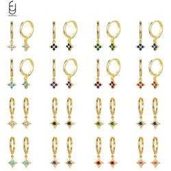 925 Sterling Silver Needle Luxury Flower Pendant Earrings Colorful Crystal Square Geometry Earrings for Women Fashion Jewelry