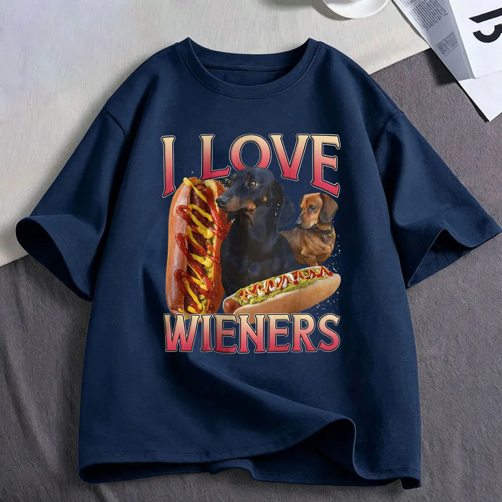 I Love Wieners Funny Meme Hot Dog Lovers Graphic T Shirts Men's Clothing Fashion Cotton Casual Oversized Short Sleeve T-shirts