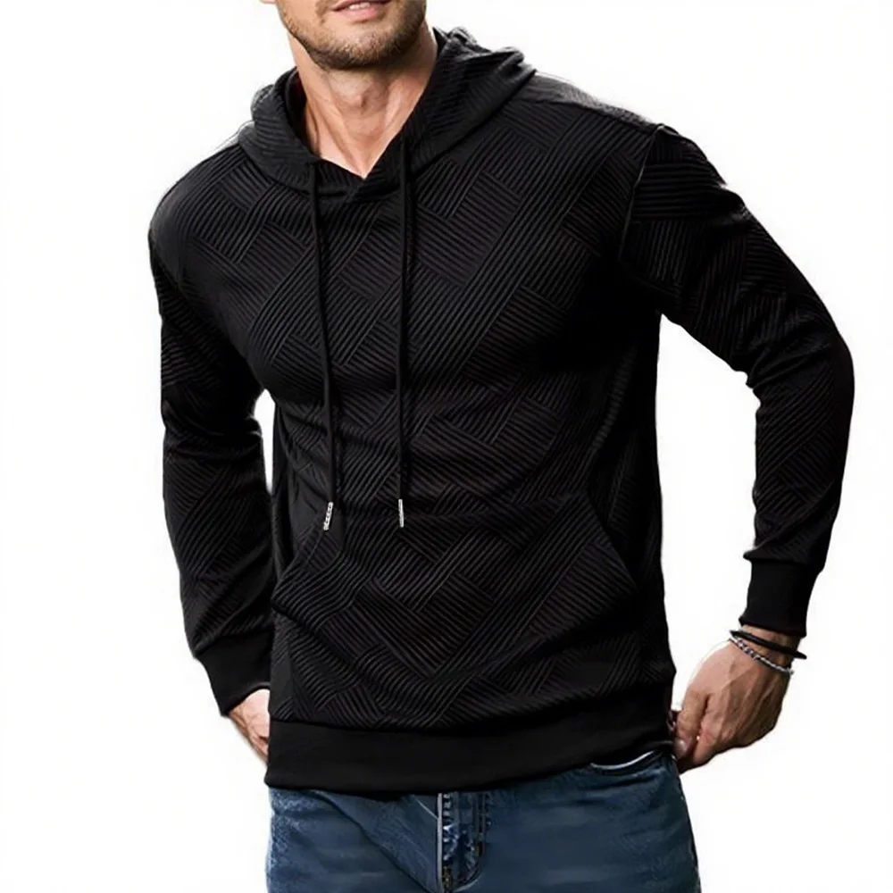 2025 Autumn and Winter New Men's Fashion Leisure Hoodie Jacquard Knitted Geometric Texture Clothes Outdoor Sports Running Hoodie
