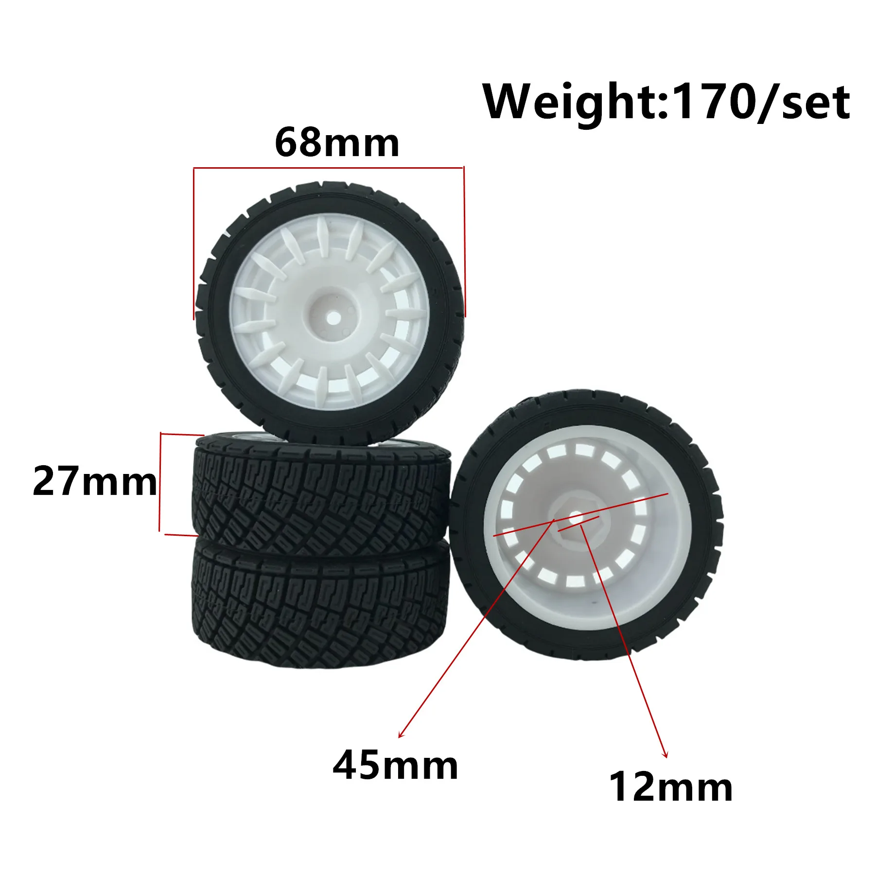 4pcs 1/10 RC Rally Wheels & Tires for HPI WR8, Tamiya XV01 TT02, High Wear-Resistant Strong Cushion for WRC Fiesta Impreza