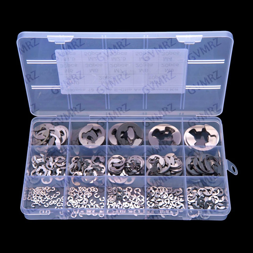 400PCS M10 M12 M15  M6 M7 M8 M9 M1.5 M2 13Values Stainless steel E-type retaining ring E-Chip Assortment KIT M5 M2.5 M3 M4