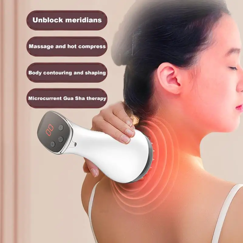 Escova meridiana elétrica gua sha massageador corporal vibrar microcorrente compressa quente raspagem máquina de drenagem linfática queimador de gordura