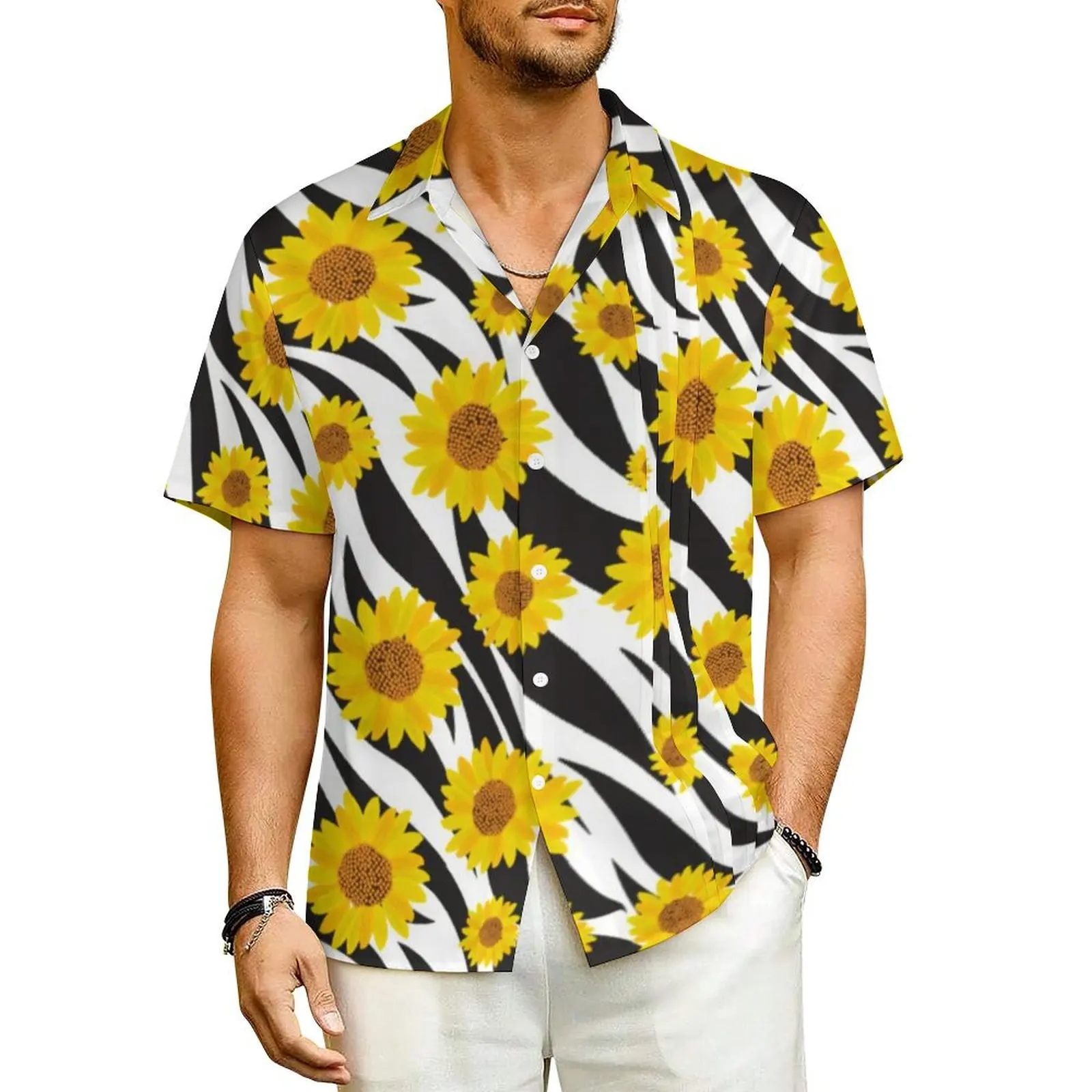 

Yellow Sunflower Hawaiian Shirt Man Beach Floral Animal Casual Shirts Short-Sleeved Streetwear Loose Plus Size 3XL 4XL Blouses