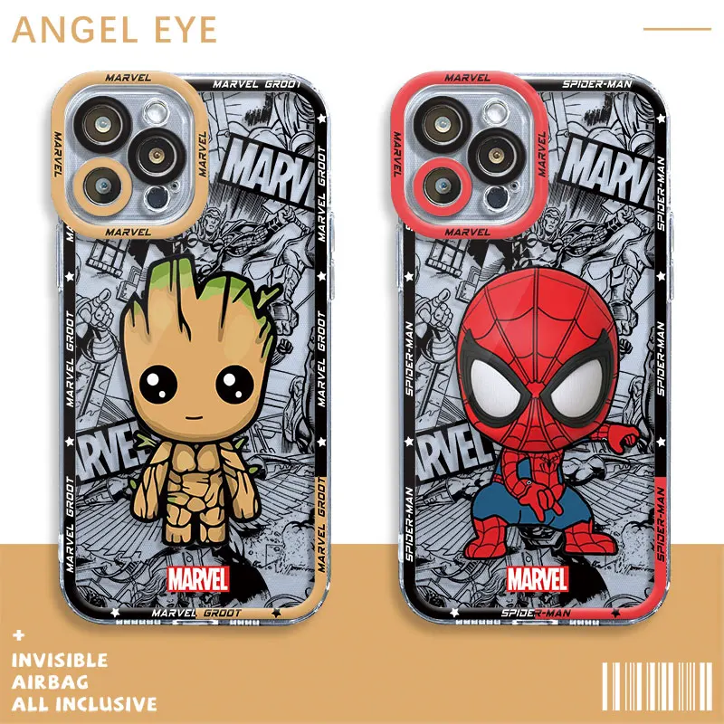 Case for Samsung Galaxy S22 Plus S20FE S10 S21 S23 Ultra Note 20 Ultra 10 Plus Cartoon Marvel Groot Spiderman Cover