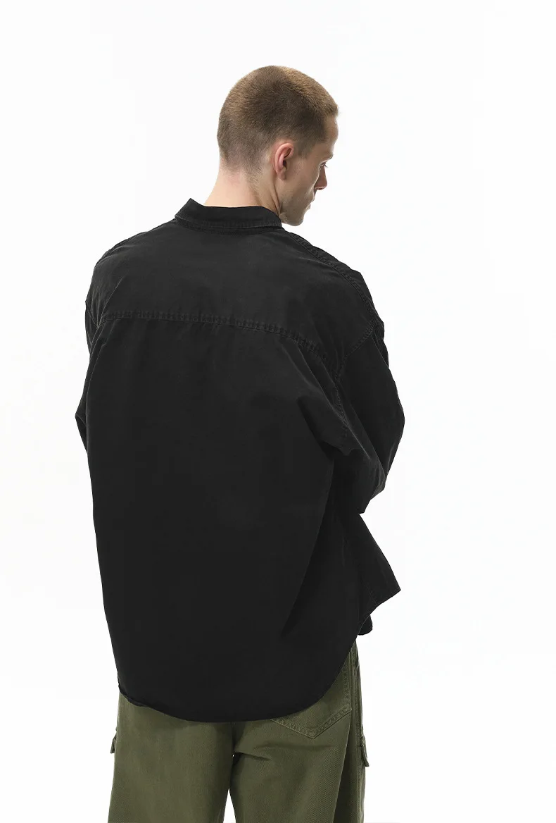High Street Workwear Washed Shirt Tops Men's Autumn New Product Retro Collar Pocket Cardigan Long Sleeved Streetwear Shirt