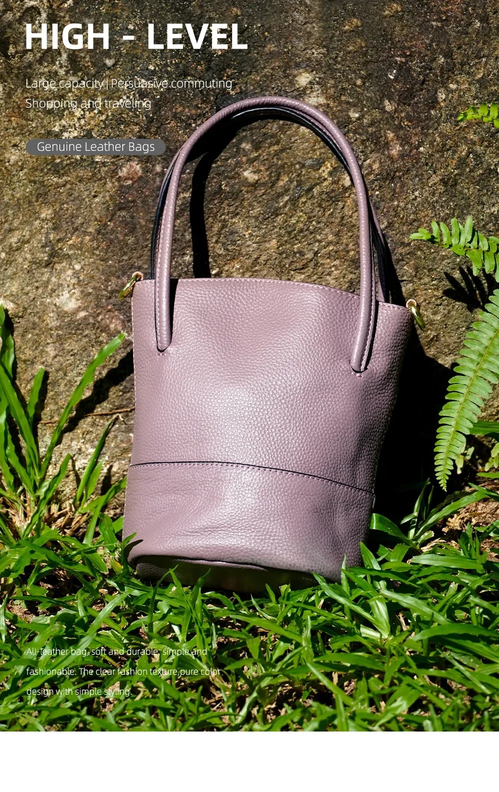 Zency Women Small Cowhide Handbag Shoulder Soft Leather Casual Bucket Bags Large Capacity Simple Taro Purple Handbag Purses