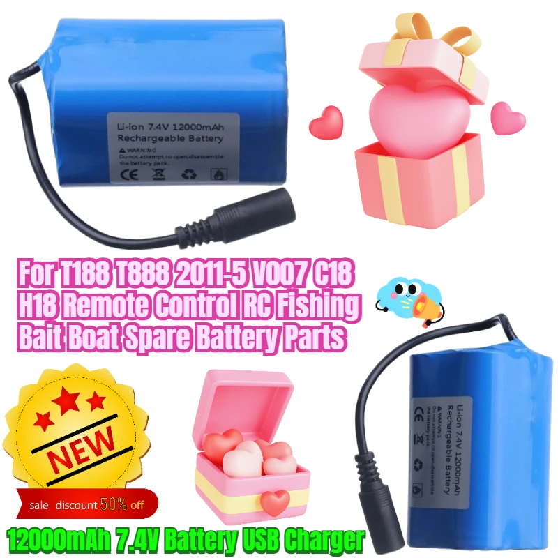 

12000mAh 7.4V Battery USB Charger for T188 T888 2011-5 V007 C18 H18 Remote Control RC Fishing Bait Boat Spare Battery Parts