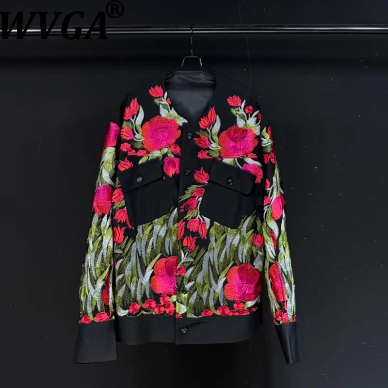 

WVGA Spring Autumn New Man Original Design Rose Embroidery Trendy Jackets Niche Chic Casual O-Neck Long Sleeved Coats Ins W12712
