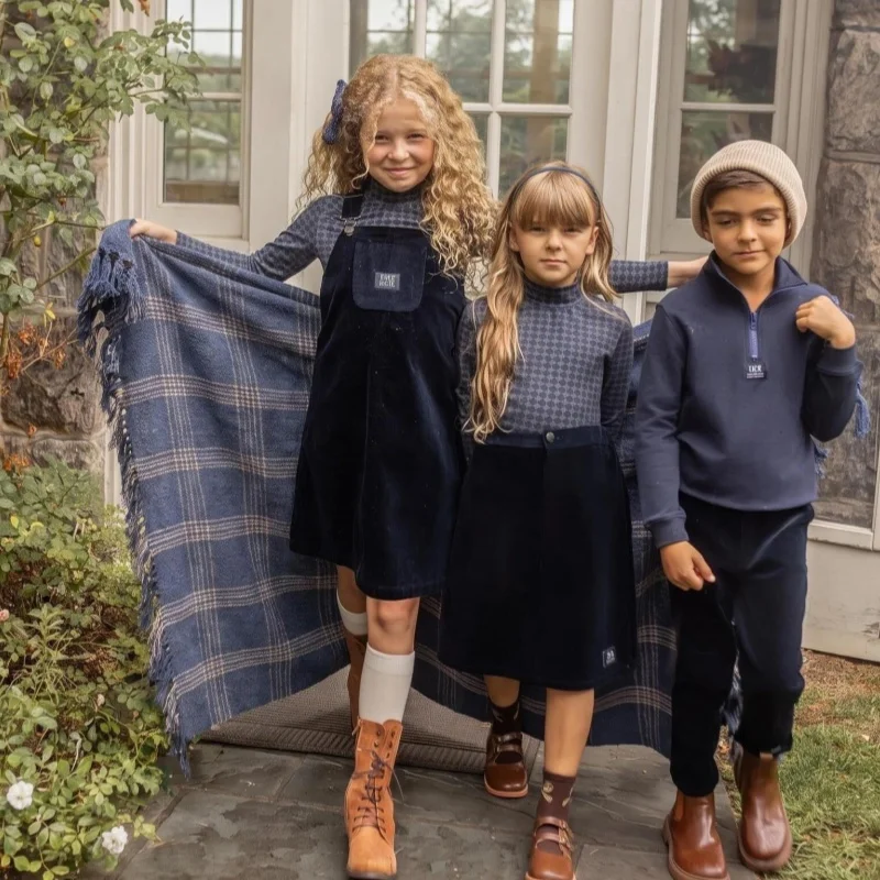 AP AW26 Navy Blue Cotton Corduroy Collection Kids Girls Boys Fashion Fall Winter Casual Family Matching Clothing