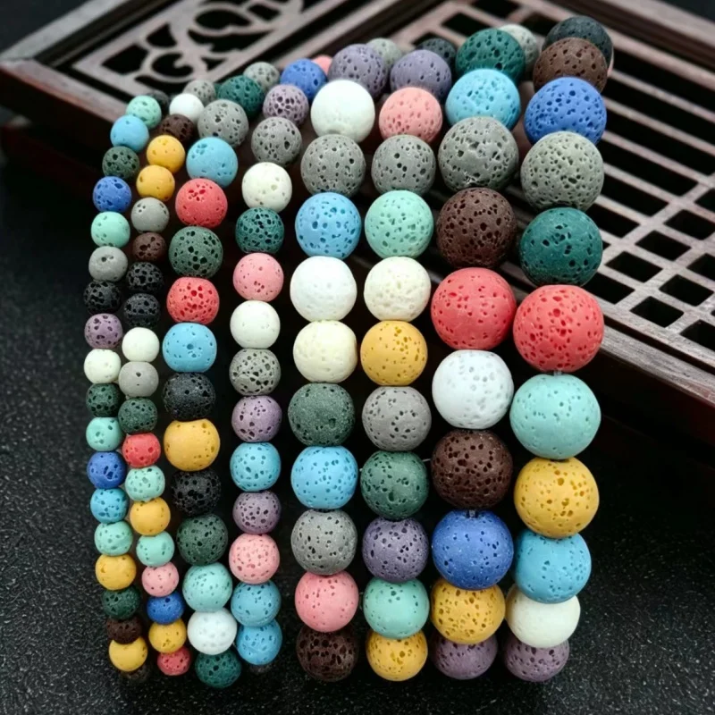 4-10mm Natural Volcanic Rock Lava Stone Colorful Round Beads For Jewelry Making Loose Spacer DIY Necklace Bracelet Handmade 15“