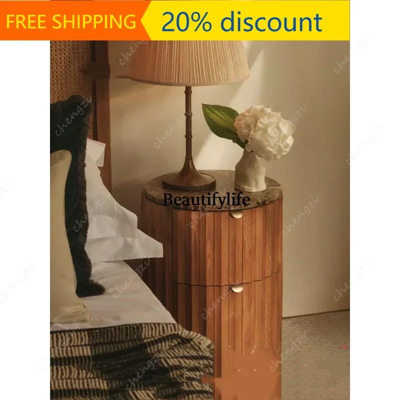 J132 Bedside table, bedroom corner table, side cabinet, marble, mid-century modern, round shape, luxurious style, modern, extrem
