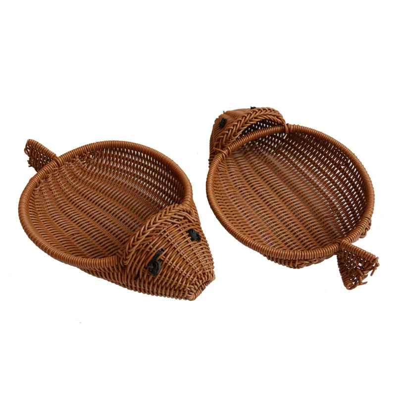 Rattan Woven Fruit Basket Cute Shape Fruit Bowls Tray Vegetable Snack Basket Novelty Animal Shaped Home Decor Organizer Handmade