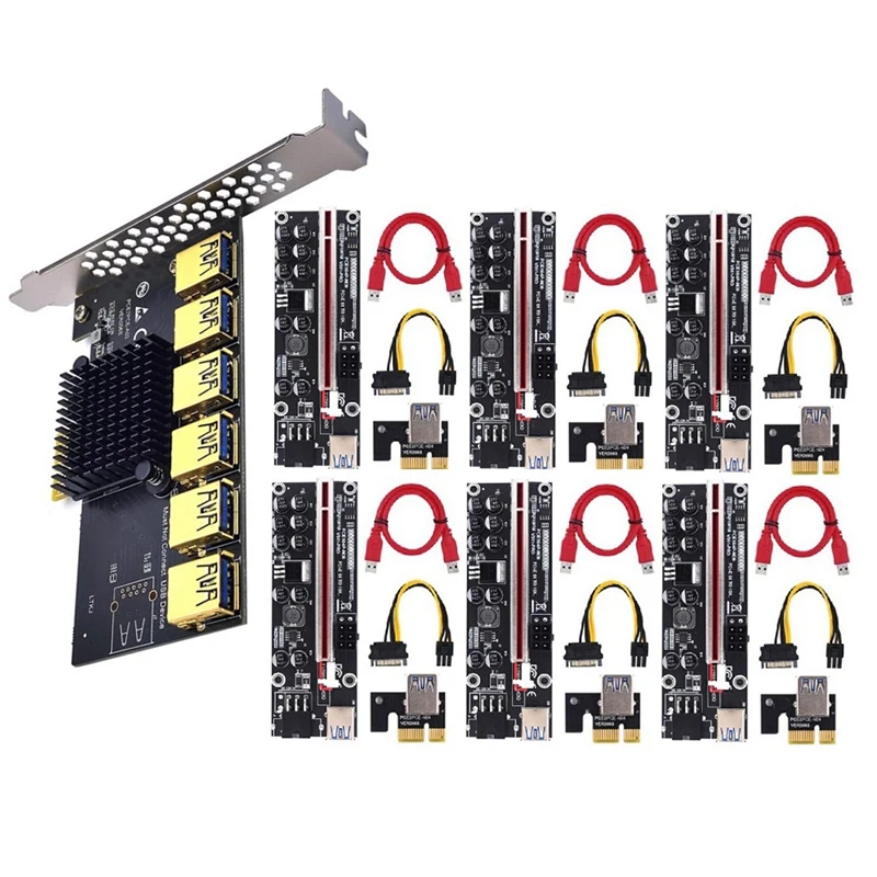 PCI Express Multiplier PCIE 1 bis 6 Port USB 3.0 Hub PCI Express 1X 4X 8X 16X VER011 PRO Extender Riser für BTC Mining