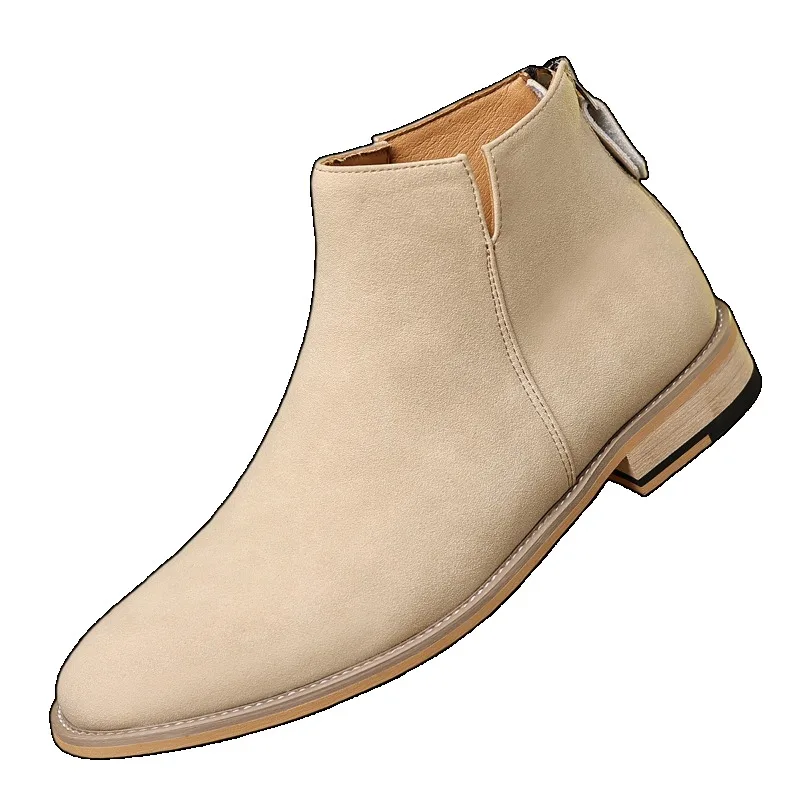 

Men High Top Boots Faux Suede Solid Color Low Heel Classic Comfortable Business Casual Men Boots Size 38-48