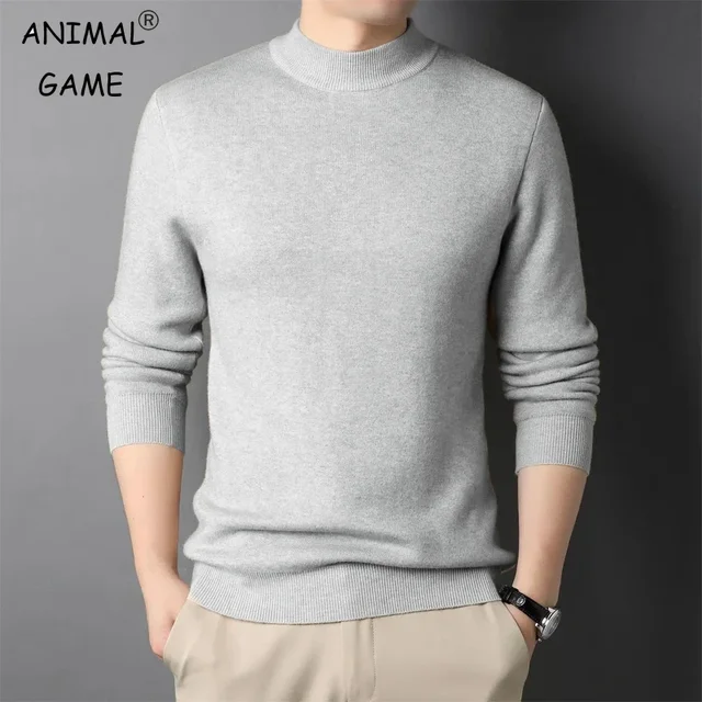 Jesień Mock Neck Sweter Płaszcze Mężczyźni Jednolity kolor Pullovers Zima Mężczyzna Półgolf Dzianina Moda Marka Casual Odzież Męska