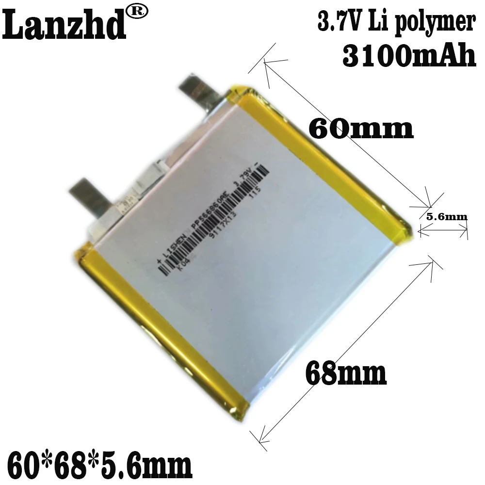 

1-10pcs 3.7V 3100mAH 566860 Polymer lithium ion / Li-ion battery for power bank tablet pc gps mp4 battery 60*68*5.6mm