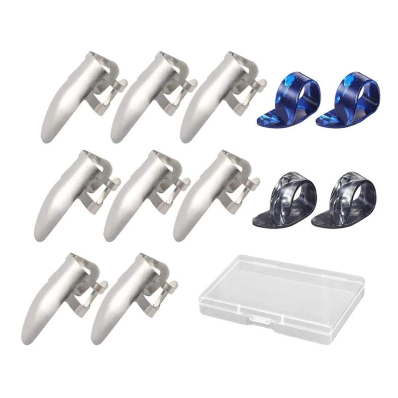 Ajustável aço dedo picaretas Set, Bass e Thumb picaretas, aço inoxidável, 12Pcs