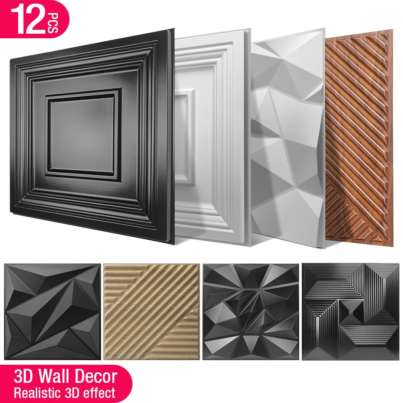 12 pegatinas decorativas para el hogar, panel de pared artístico 3D de 11.81'' x 11.81'', decoración de pared de PVC impermeable, azulejo de pared 3D, diseño de diamante