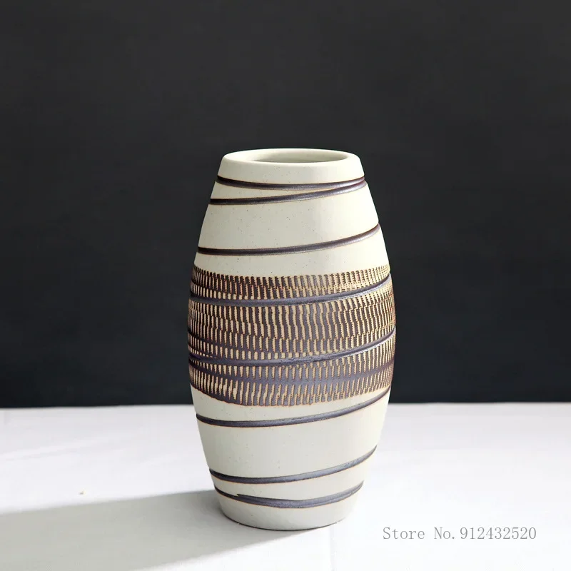 Simple retro ceramic vase, crafts ornaments home living room bedroom desktop dining room flower arrangement decorative vase, 1Pc