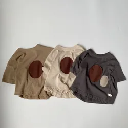 2024 Summer Kids T-shirt cute Circular patch short sleeve Tees Boys and girls cotton loose Comfortable Tops