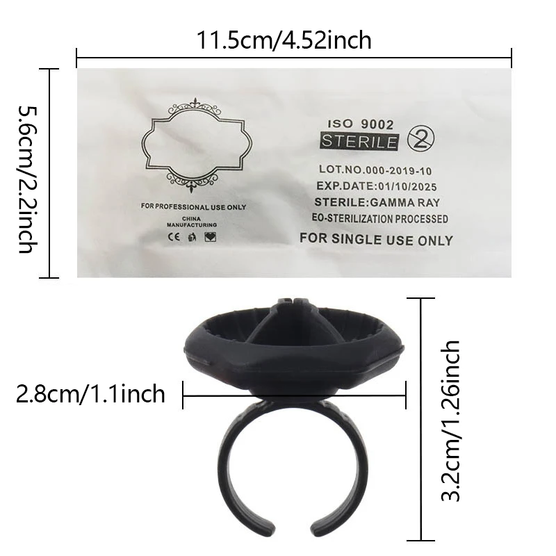 Anillo de pegamento desechable de plástico negro para extensión de pestañas, taza, soporte para pigmento de tatuaje, contenedor, herramientas, accesorios