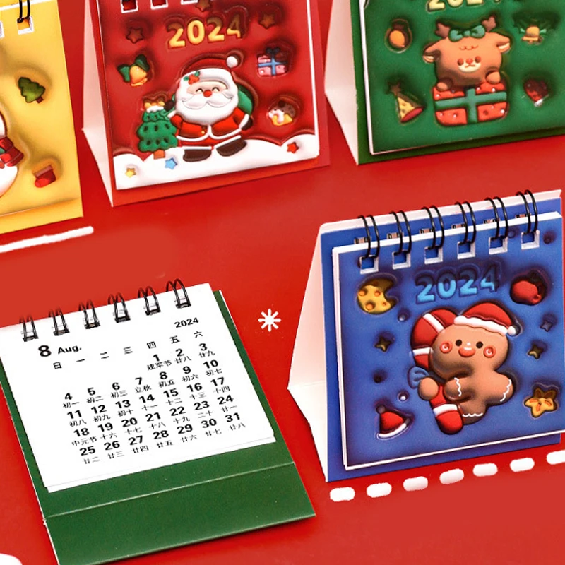 2024 Christmas Mini 3D Cartoon Pattern Table Calendar Student Desktop Decoration Daily Clock In Self-discipline Small Calendar