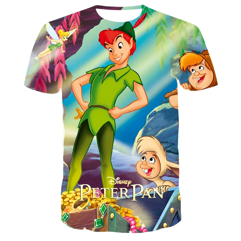 Disney Anime Peter Pan 3D Print T-shirt Cute Cartoon Girl Boy Clothing Summer Oversized T Shirt Harajuku Street Women Men Tops