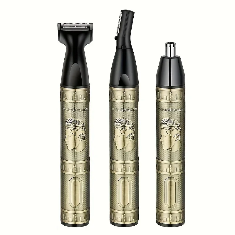3-in-1Men's Grooming Kit USB Rechargeable,Aluminum Alloy Includes Nose Hair,Sideburn,Eyebrow Trimmers Ideal For Daily Travel Use