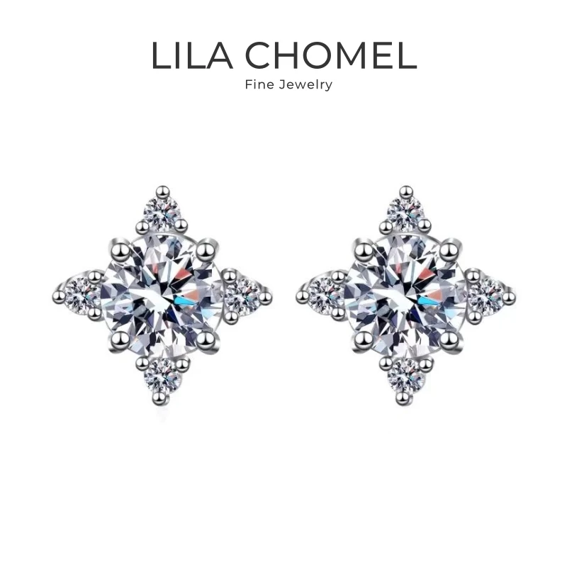 

Girl Birthday Gift 18K White Gold Earplug Stud Earrings Women Wedding 1/0.5CT Moissanite Diamond PT950 Platinum Valentine's Day