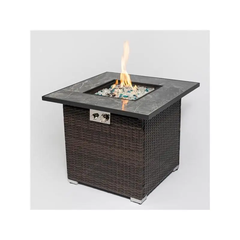 

30" Outdoor Propane Gas Fire Pit Table with Lid, Glass Rocks & Rain Cover - Perfect for Backyard Gatherings & Warm Evenings