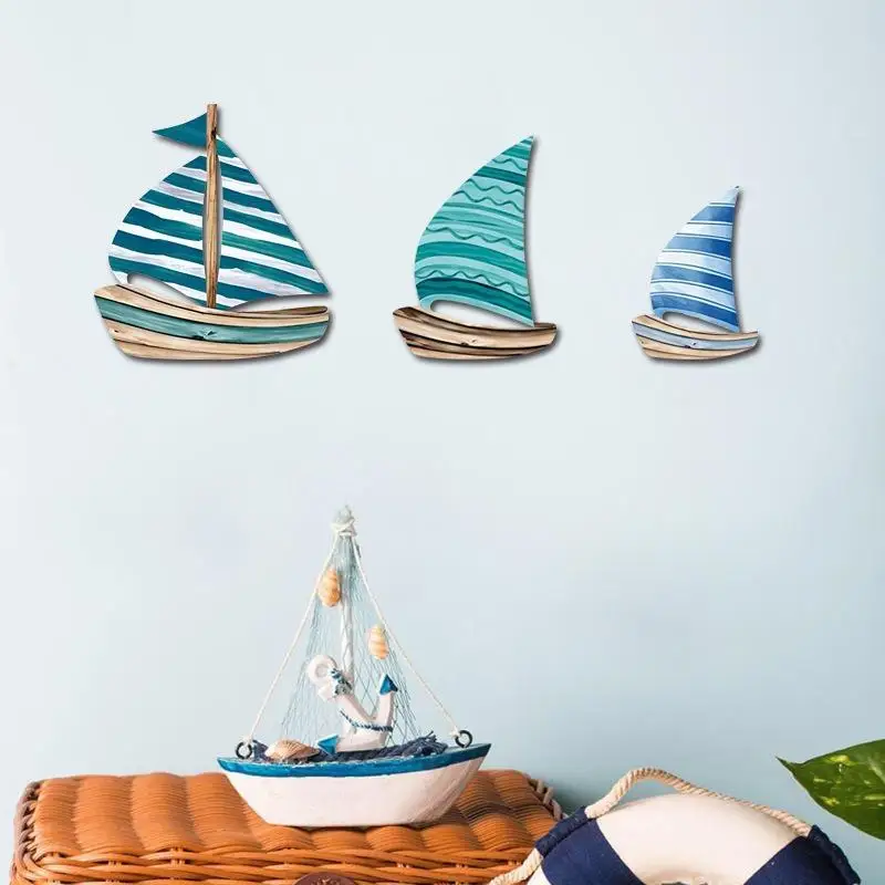 2D Wooden Fish Nautical Walls Beach Art Walls Hang Decorated Marine Style Wood Wall Hanging Sculpture For Home Room Decoration